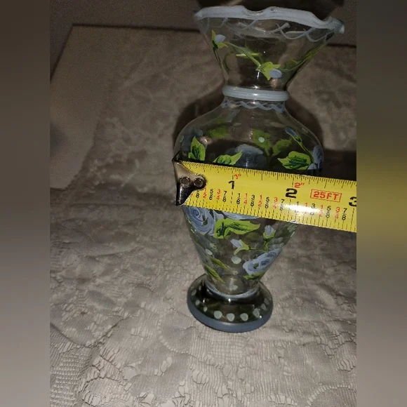 Tracey Porter handpainted glass vase. Vintage collectable blue flowers - Picture 7 of 7